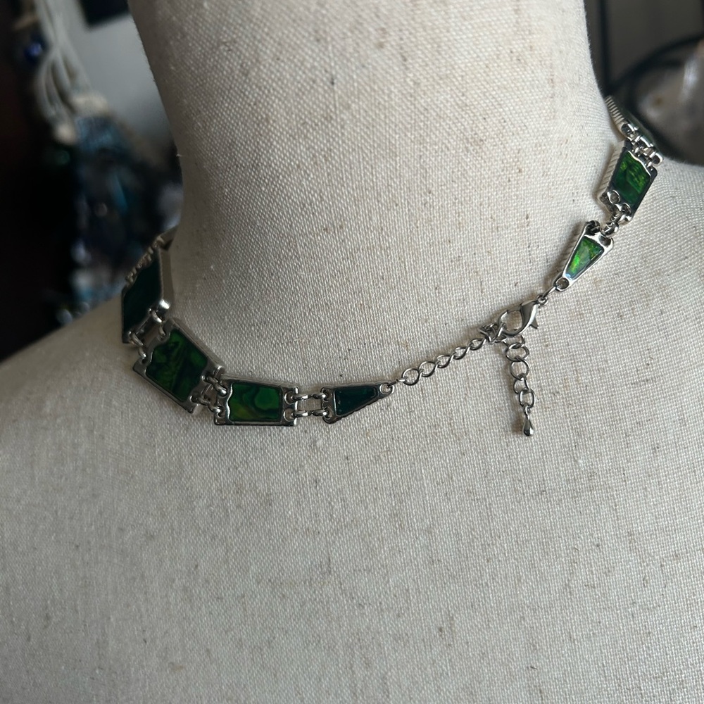 Green Abalone Shell Statement Necklace - image 5